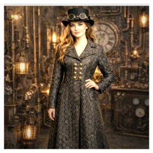 The People Have Spoken 90s Y2K Brocade Steampunk Longline Coat Brass Button S